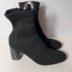 Free People Sparkly Black Ankle Boots Block Heel Pointed Toe Party Evening Shoes